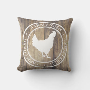 Rustic Farmhouse Hen Chicken Farm Fresh Label Cushion