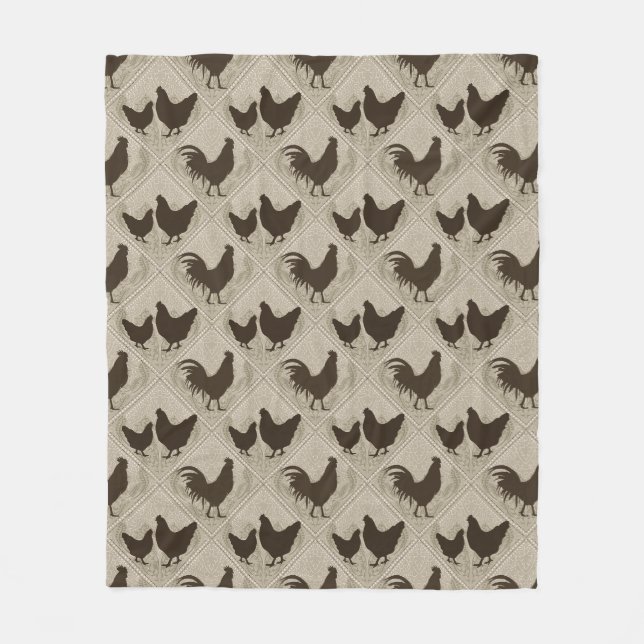 Rustic Farmhouse Hen Pattern – In Gray Fleece Blanket (Front)