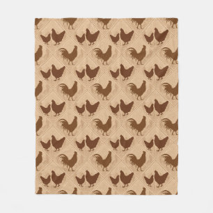 Rustic Farmhouse Hen Pattern – In Warm Brown  Fleece Blanket