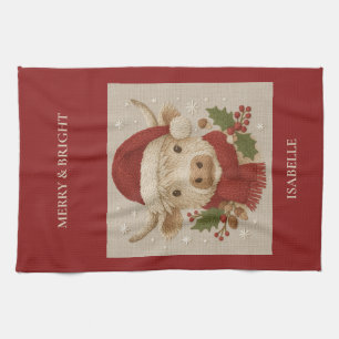 Rustic farmhouse Highland Cow with Santa Hat Tea Towel