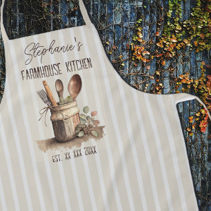 Rustic Farmhouse Kitchen Utensils Neutral Stripe Apron
