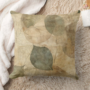 Rustic Farmhouse Leaf and Twig in Earthy Tones Cushion