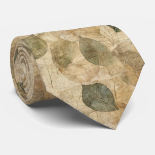 Rustic Farmhouse Leaf and Twig in Earthy Tones Tie