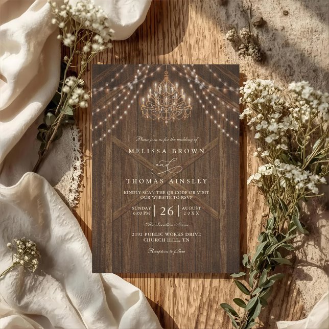 Rustic Farmhouse Lights Vintage QR Code Wedding Invitation (Creator Uploaded)