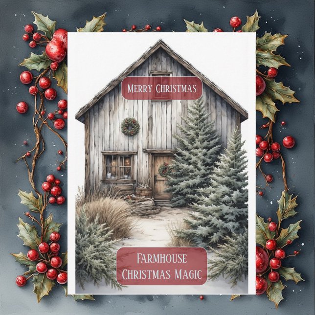 Rustic Farmhouse Magic Christmas Country Pine Tree Holiday Card (Rustic Farmhouse Magic Christmas Country Pine Tree Holiday Card)