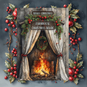 Rustic Farmhouse Magic Christmas Fireplace Hearth  Holiday Card