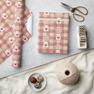 Rustic Farmhouse Mason Jar Floral Gingham TMF26 Wrapping Paper