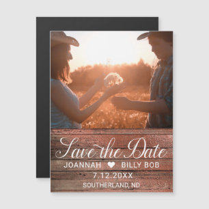 Rustic Farmhouse Modern White Script Photo Magnetic Invitation