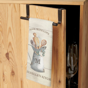 Rustic Farmhouse Monogram Floral Tea Towel