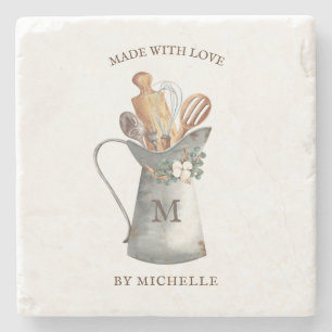 Rustic Farmhouse Name Kitchen Stone Coaster