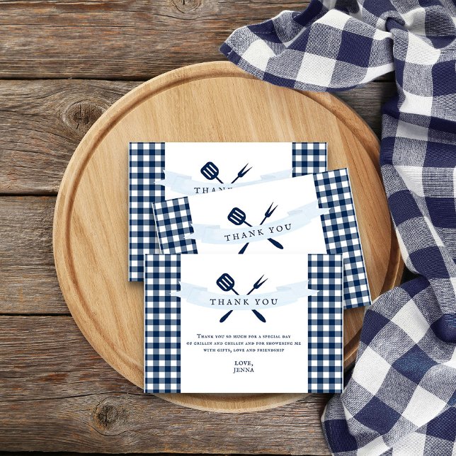 Rustic Farmhouse Navy Blue Plaid BBQ Bridal Shower Thank You Card (Thank You cards from my Rustic Farmhouse BBQ Bridal Shower collection
)