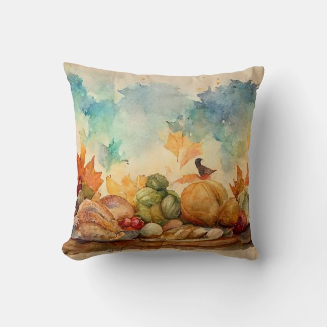 Rustic Farmhouse Orange Watercolor Pumpkin Fall Cushion (Front)