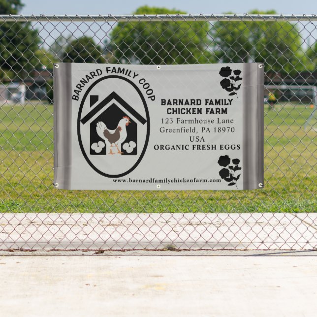 Rustic Farmhouse Organic Fresh Eggs Chicken Grey   Banner (Insitu)