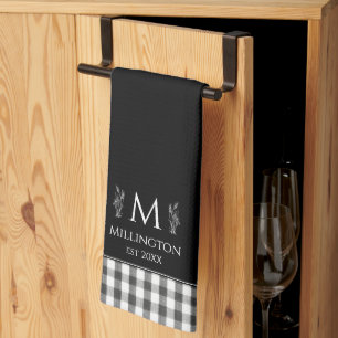 Rustic Farmhouse Personal Monogram Black and White Tea Towel