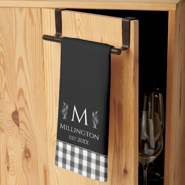 Rustic Farmhouse Personal Monogram Black and White Tea Towel (Thirds Fold)