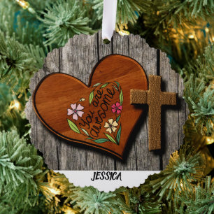 Rustic Farmhouse Personalised Name  Tree Decoration Card