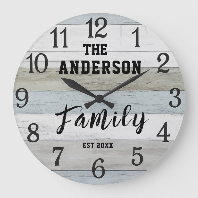 Rustic farmhouse personalized family name wood large clock (Front)