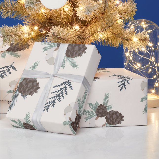Rustic Farmhouse Pinecone Christmas Wrapping Paper (Holidays)