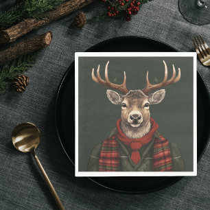 Rustic Farmhouse Plaid Deer And Green Napkin