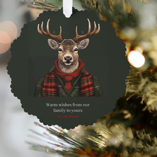 Rustic Farmhouse Plaid Deer And Green Tree Decoration Card (Creator Uploaded)