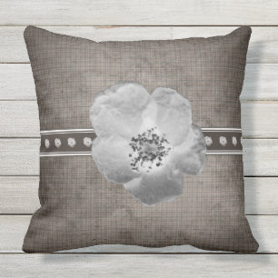 Rustic Farmhouse Plaid Flower Outdoor Cushion