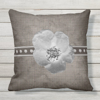 Rustic Farmhouse Plaid Flower Outdoor Cushion