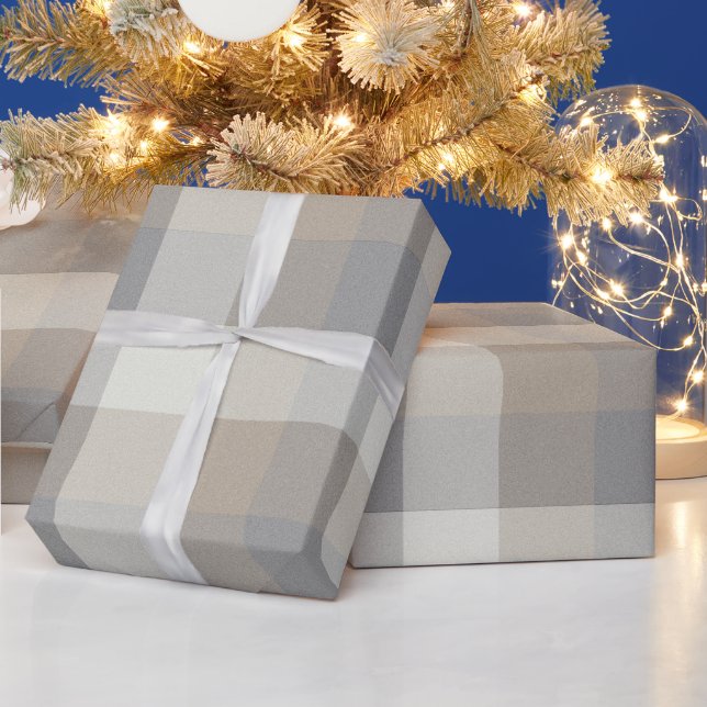 Rustic Farmhouse Plaid Tan Grey Ivory Wrapping Paper (Holidays)