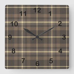 Rustic Farmhouse Plaid Tartan in Beige & Brown Square Wall Clock