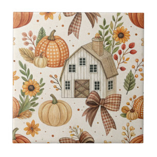 Rustic Farmhouse Pumpkin Autumn Pattern Ceramic Tile