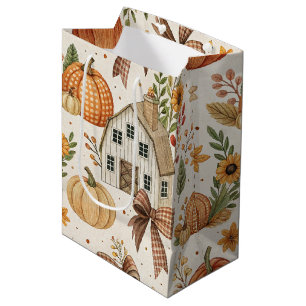 Rustic Farmhouse Pumpkin Autumn Pattern Medium Gift Bag