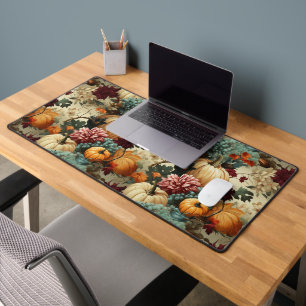 Rustic Farmhouse Pumpkin Orange Floral Vintage Desk Mat