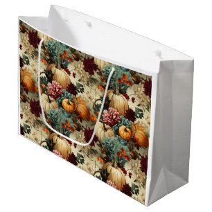 Rustic Farmhouse Pumpkin Orange Floral Vintage Large Gift Bag