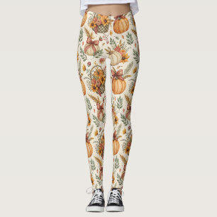Rustic Farmhouse Pumpkin Sunflower in Autumn Tones Leggings
