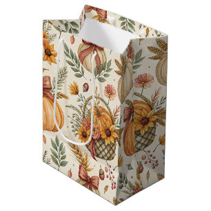 Rustic Farmhouse Pumpkin Sunflower in Autumn Tones Medium Gift Bag
