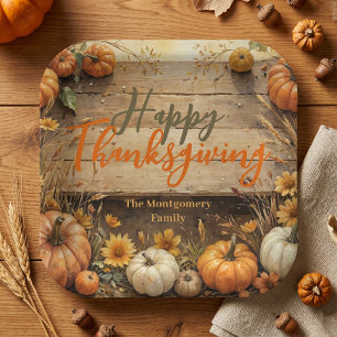 Rustic Farmhouse Pumpkin Thanksgiving Dinner Paper Plate