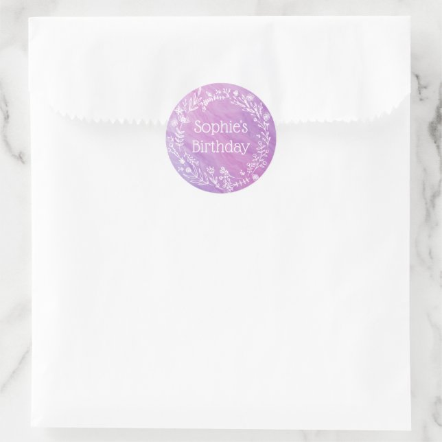 Rustic Farmhouse Purple Pink Kids Birthday Favour Classic Round Sticker (Bag)