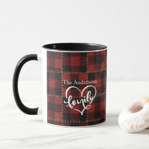 Rustic Farmhouse Red Buffalo Plaid Family Name  Mug