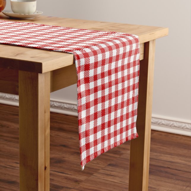 Rustic Farmhouse Red Small Gingham Plaid  Short Table Runner (In Situ)