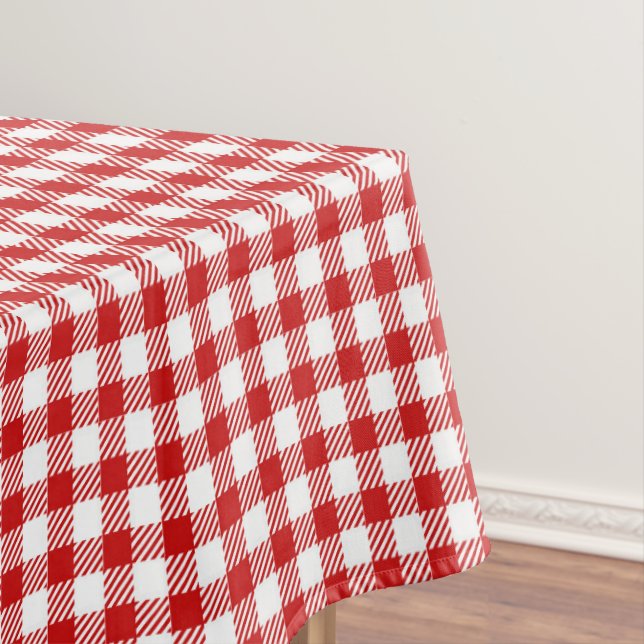 Rustic Farmhouse Red Small Gingham Plaid  Tablecloth (In Situ)