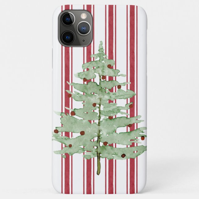 Rustic Farmhouse Red Ticking Stripe Christmas Tree Case-Mate iPhone Case (Back)