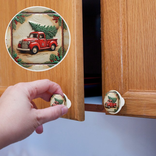 Rustic Farmhouse Red Truck Christmas  Ceramic Knob (Creator Uploaded)