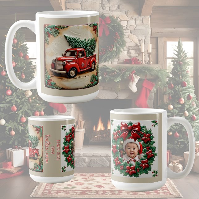 Rustic Farmhouse Red Truck Christmas Customisable  Coffee Mug (Creator Uploaded)