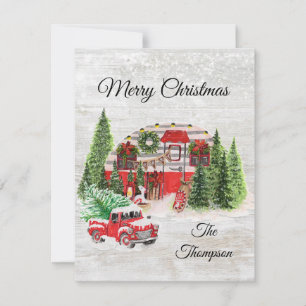 Rustic farmhouse red truck cute calligraphy Xmas Card