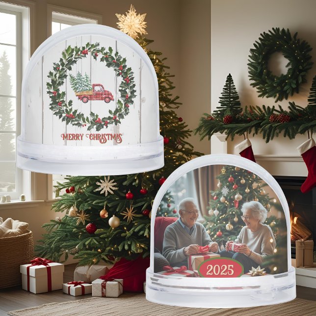 Rustic Farmhouse Red Truck on Wood Snowglobe (Creator Uploaded)