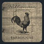 Rustic Farmhouse Rooster Barn Wood Family Name  Square Sticker<br><div class="desc">Rustic Farmhouse Rooster Barn Wood Family Name Sticker - Perfect for personal or business use. Our distressed farmhouse sticker features a country rooster on distressed, weathered barn wood. Sticker is personalised with family name, EST year and FARMHOUSE. Sticker is part of a collection. Designed by Beverly Arena-Bainbridge Homespun Cottage Designs...</div>