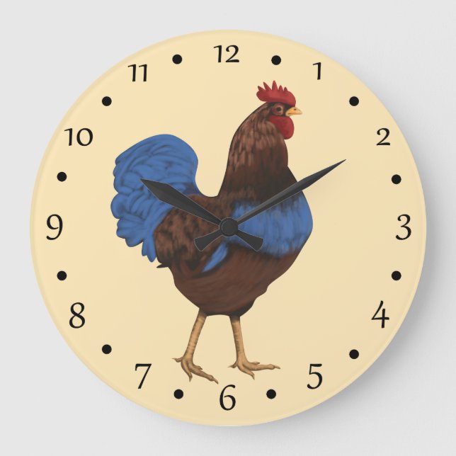 Rustic Farmhouse Rooster Painting Large Clock (Front)