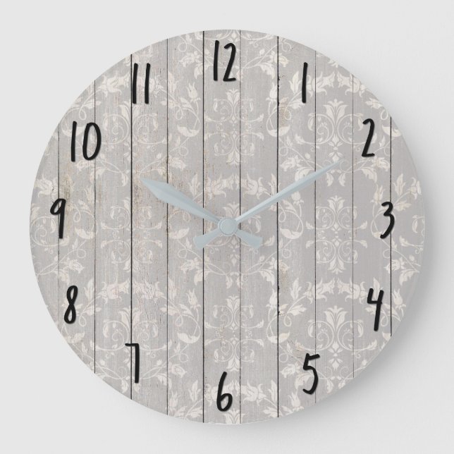 Rustic Farmhouse Shabby Chic White Wood Decorative Large Clock (Front)