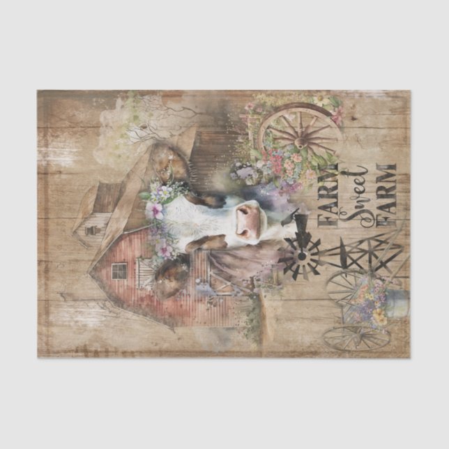 Rustic Farmhouse Spring Cow Country & Barn Design  Tissue Paper (Front)