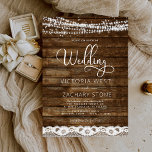 Rustic Farmhouse String Lights Lace Wood Wedding Invitation<br><div class="desc">Rustic Farmhouse String Lights Lace Wedding Invitations on Wood background - includes beautiful and elegant script typography with modern Country Farm House Sparkle for the special Wedding day celebration.</div>