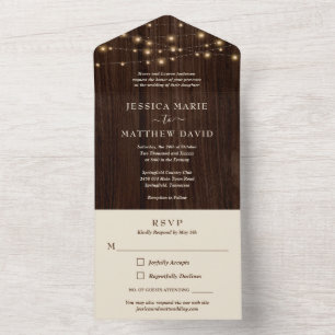 Rustic Farmhouse String Lights Wedding All In One Invitation